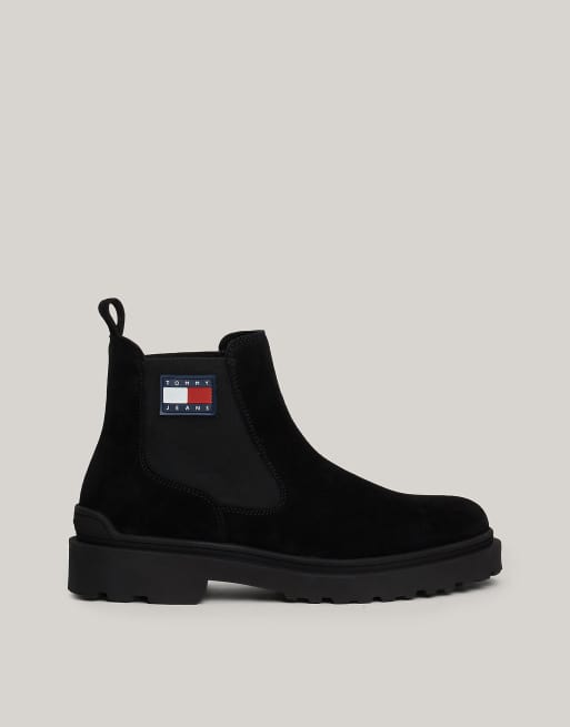 Tommy Jeans - Bottines chelsea en daim avec semelle crantée et logo caoutchouté - Noir