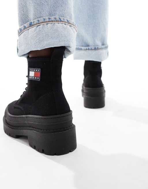 Tommy Jeans - Bottines en toile à semelle plateforme et logo - Noir, 4 de 4