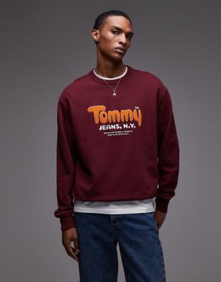 Tommy Jeans boucle logo sweatshirt in burgundy and orange