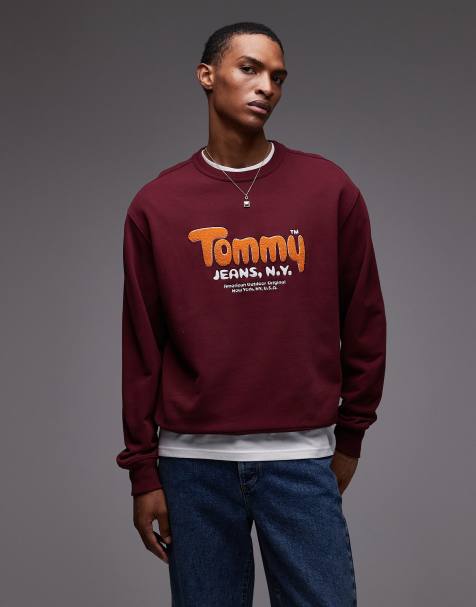 Tommy Jeans boucle logo sweatshirt in burgundy and orange - view 1