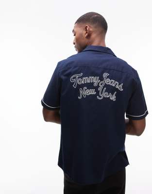 Tommy Jeans Bowling Shirt In Navy
