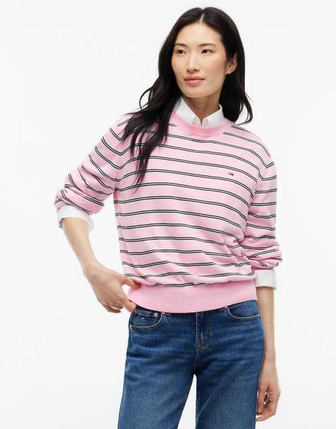 Tommy Jeans Boxy crew neck jumper in pink sugar / stripe - view 1