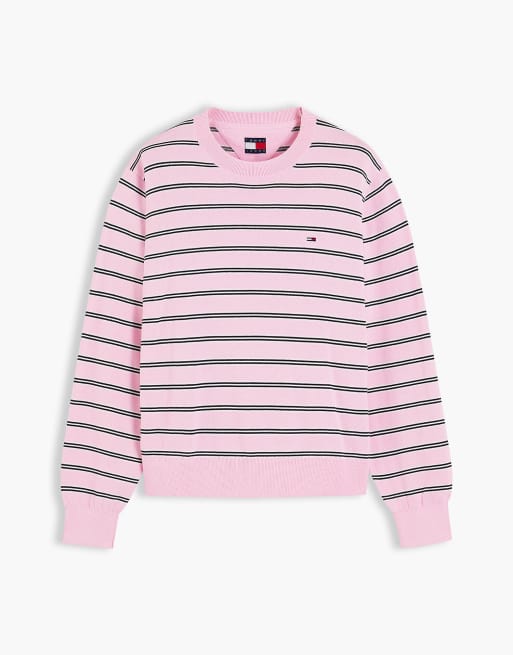Tommy Jeans Boxy crew neck jumper in pink sugar / stripe, 5 of 6