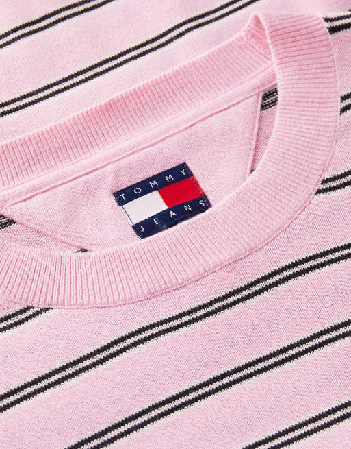 Tommy Jeans Boxy crew neck jumper in pink sugar / stripe, 6 of 6