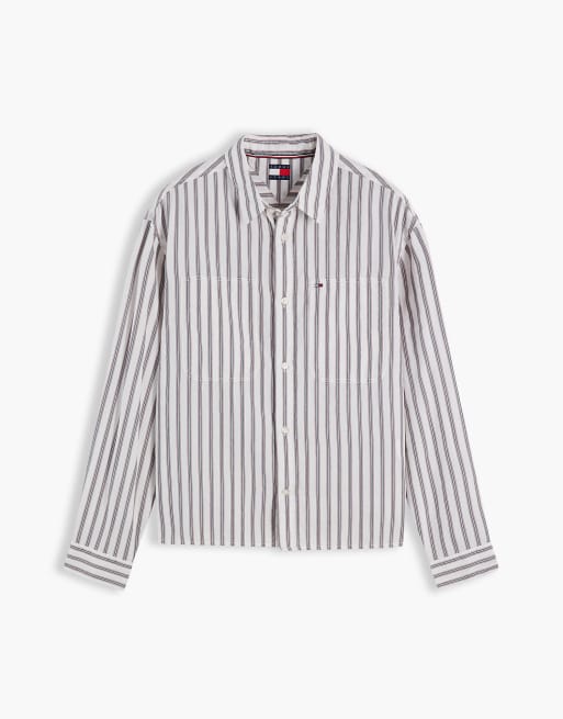 Tommy Jeans Boxy Fit gestreiftes Dobby-Hemd mit Ecru-Streifen, 5 von 6