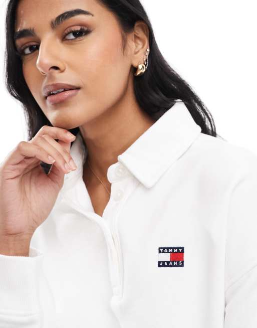 Tommy Jeans Boxy fit polo collar sweatshirt in white ASOS