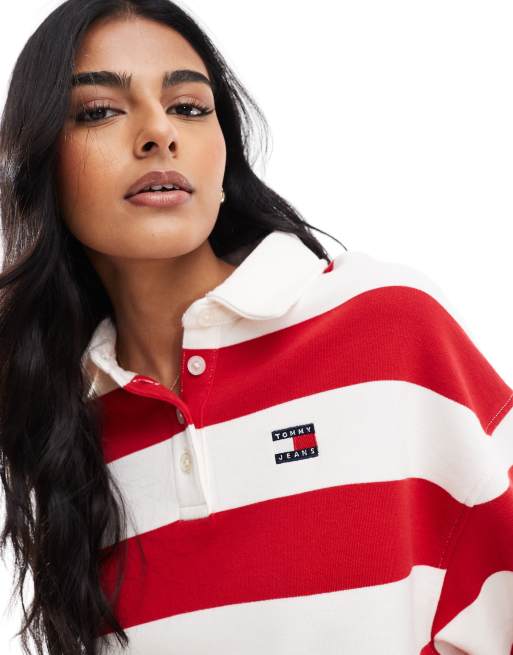 Tommy Jeans boxy fit rugby sweatshirt in red and white stripe ASOS