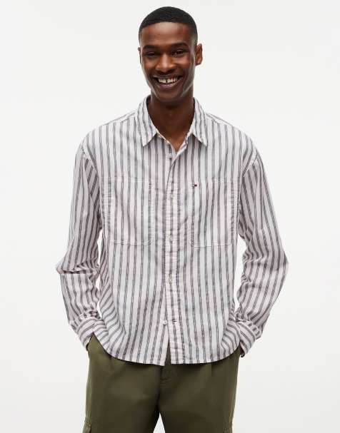 Tommy Jeans Boxy fit stripe dobby shirt in ecru stripes - view 1