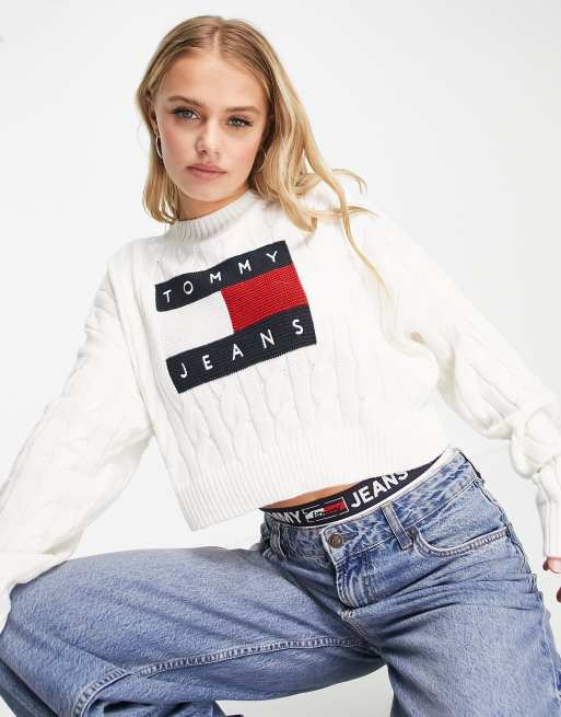 Tommy Jeans TJW BXY CENTER FLAG SWEATER - Jumper - black - Zalando