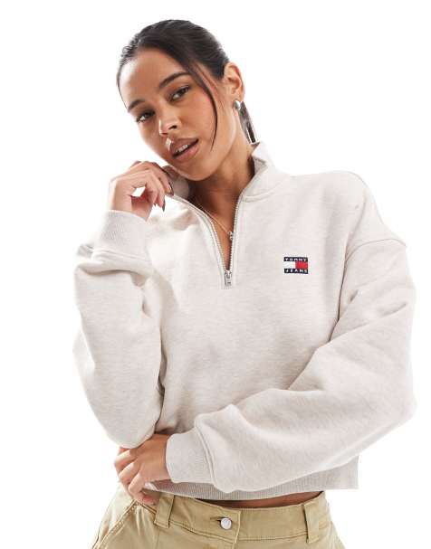 Tommy Jeans Boxy half-zip cropped sweatshirt in white - view 1