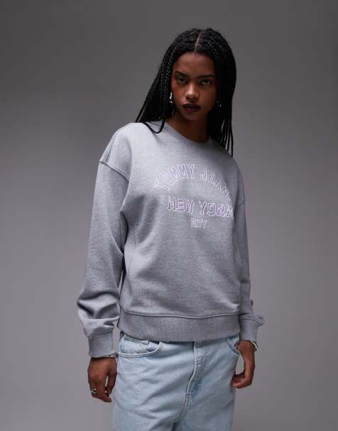 Tommy Jeans boxy varsity logo crew neck jumper in grey - view 1