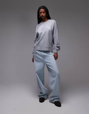 Tommy Jeans Boxy Varsity Logo Crew Neck Sweater In Gray