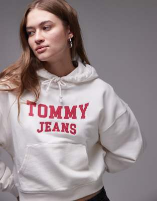 Tommy Jeans Boxy Varsity Logo Hoodie In White