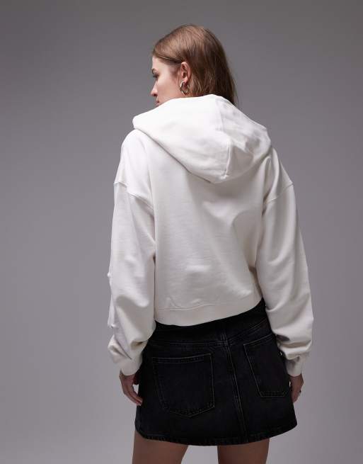 Tommy Jeans boxy varsity logo hoodie in off white and red, 3 of 4