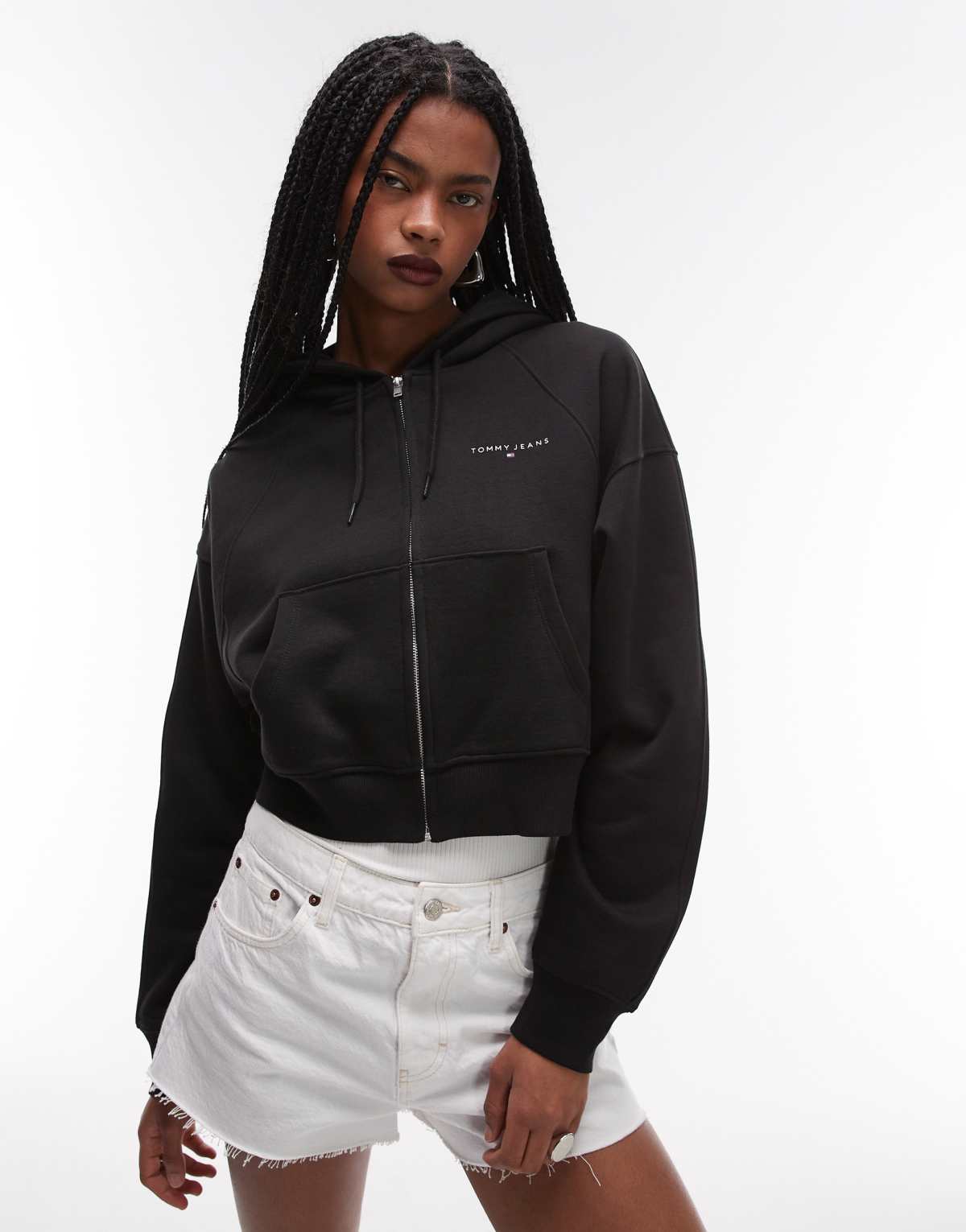 Tommy Jeans boxy zip through hoodie in black