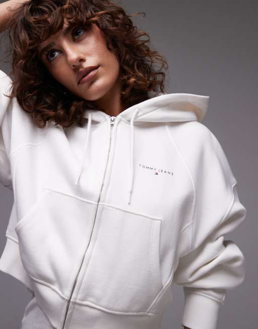 Tommy Jeans boxy zip through hoodie in white, 4 of 4