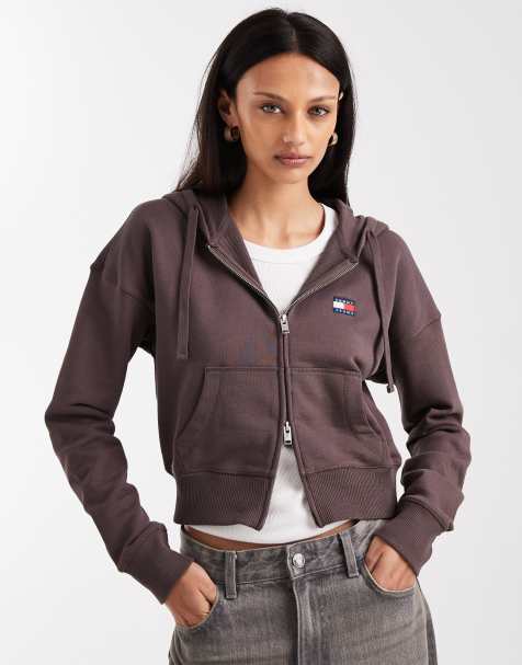 Tommy Jeans – Brązowa, zapinana na zamek bluza z kapturem, o pudełkowym kroju - view 1