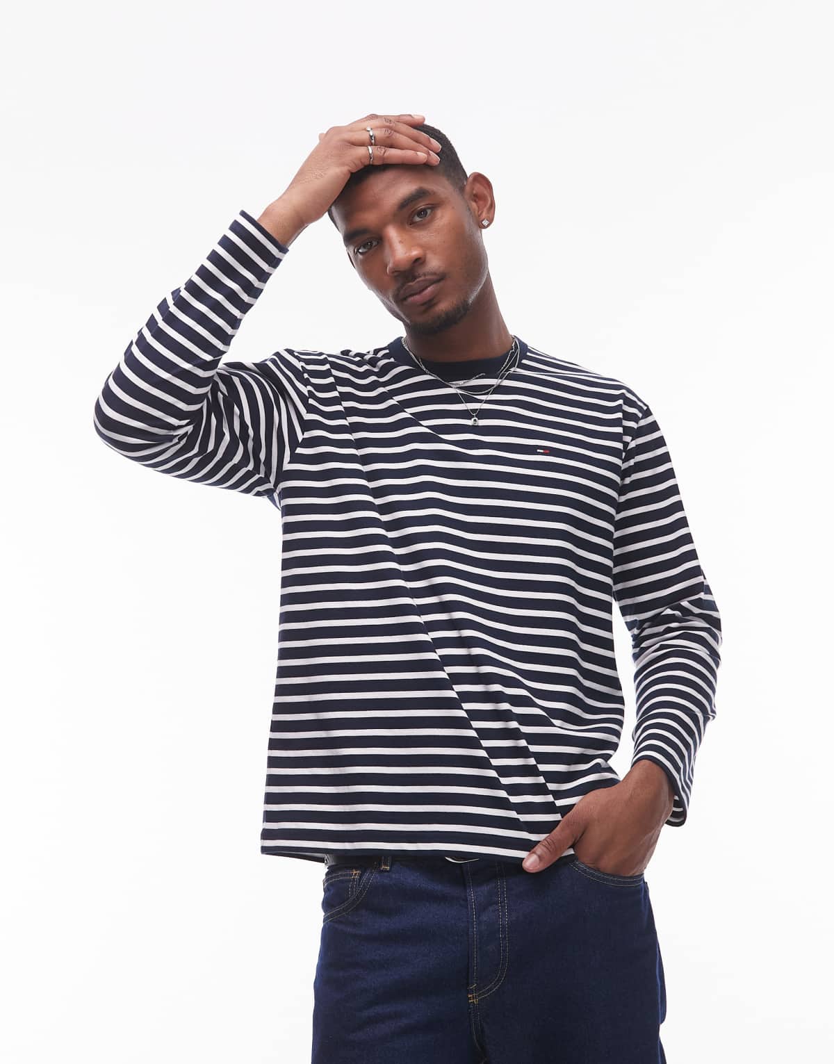 Tommy Jeans bretton stripe long sleeve t-shirt in navy
