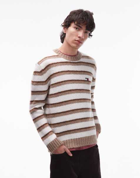 Tommy Jeans - Børstet striktrøje med råhvide/beige striber - view 1