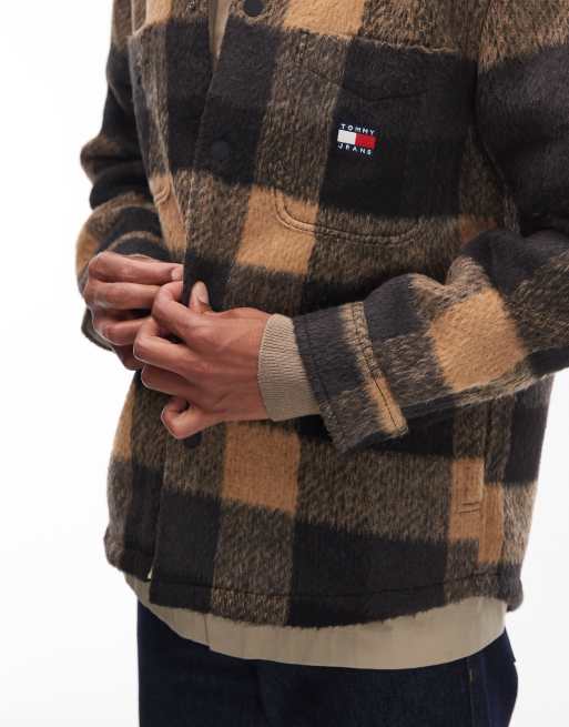 Tommy Jeans - Brun og beige overskjorte med plyskrave og tern , 3 af 5