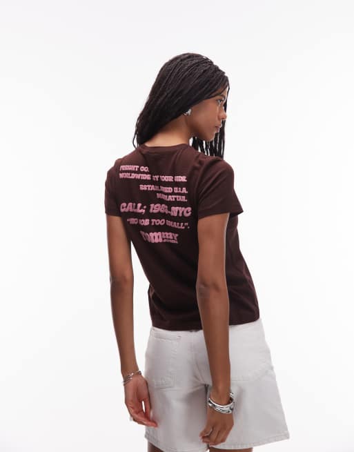 Tommy Jeans – Brun t-shirt med logga framtill och tryck baktill, 3 av 4