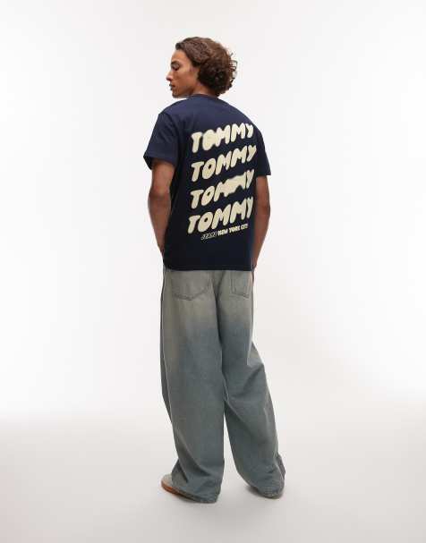 Tommy Jeans bubble back print t-shirt in navy and yellow - view 1