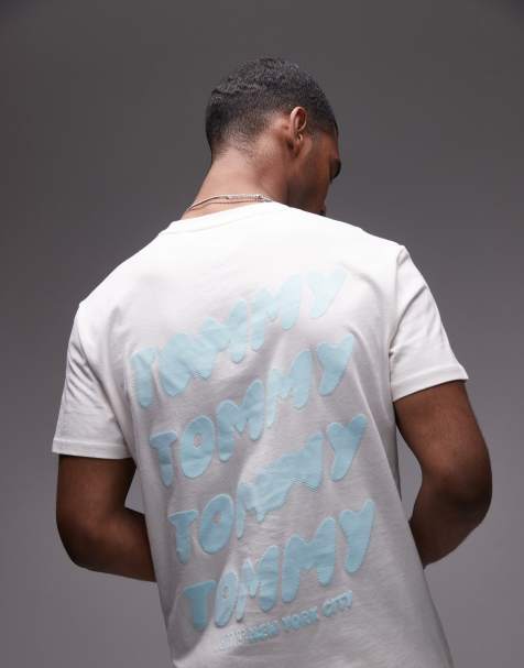 Tommy Jeans bubble backprint t-shirt in white and baby blue - view 1