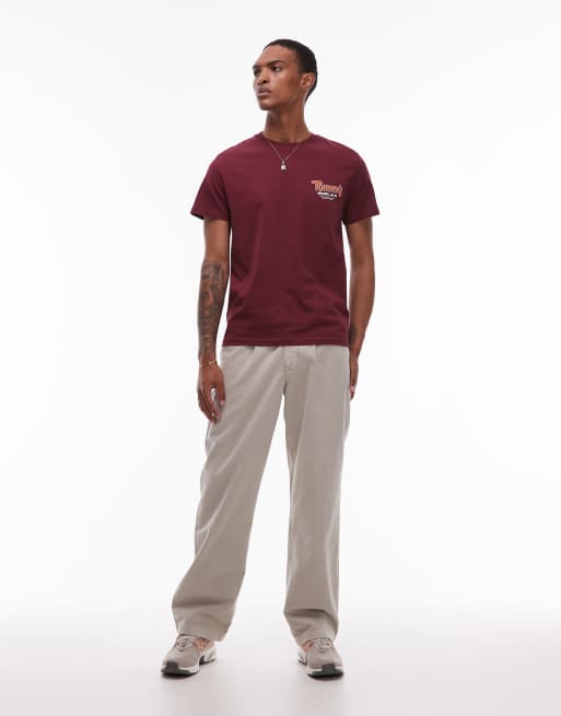 Tommy Jeans bubble chest logo slim t-shirt in burgundy, 2 of 5
