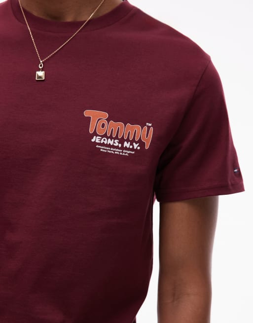 Tommy Jeans bubble chest logo slim t-shirt in burgundy, 5 of 5