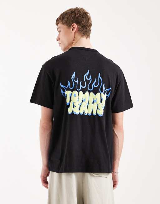 Tommy Jeans bubble flame back print logo relaxed fit T-shirt in black, 3 of 5