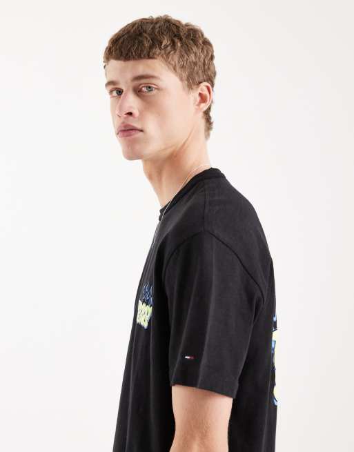 Tommy Jeans bubble flame back print logo relaxed fit T-shirt in black, 4 of 5