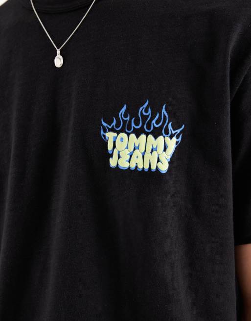 Tommy Jeans bubble flame back print logo relaxed fit T-shirt in black, 5 of 5