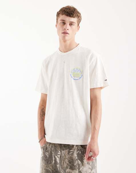 Tommy Jeans bubble flame logo relaxed fit  t-shirt in cream - view 1