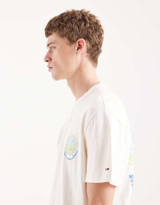 Tommy Jeans bubble flame logo relaxed fit t-shirt in cream, 4 of 5