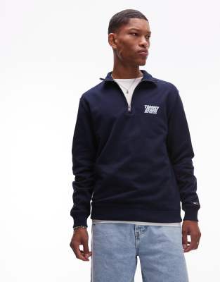 Tommy Jeans Bubble Logo Back Print Half Zip Sweatshirt In Blue