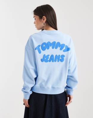 Tommy Jeans Bubble Logo Boxy Fit Crew Neck Sweatshirt In Blue