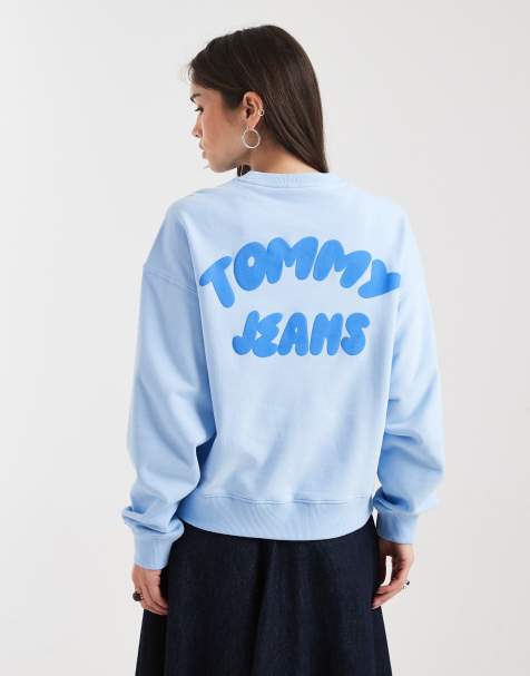 Tommy Jeans bubble logo boxy fit crewneck sweatshirt in light blue - view 1