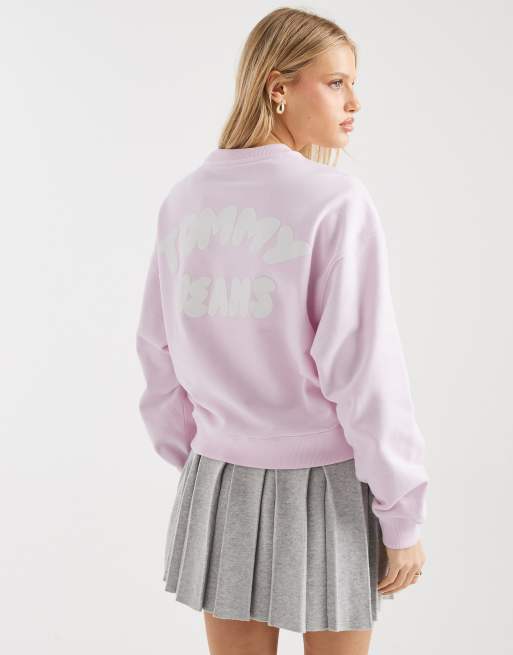Tommy Jeans bubble logo boxy fit crewneck sweatshirt in pink, 3 of 4