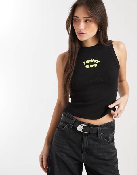 Tommy Jeans bubble logo slim fit tank top in black - view 1