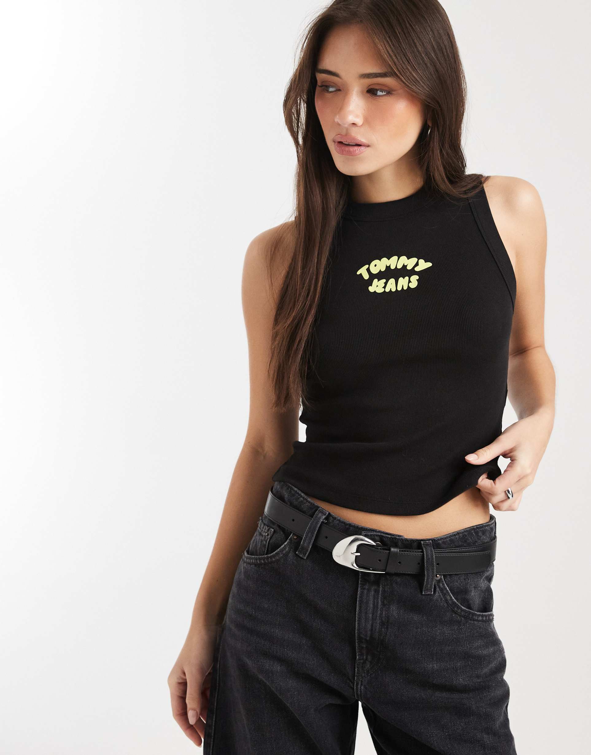tommy jeans bubble logo slim fit tank top in black