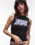 [Tommy Jeans] Tommy Jeans bubble logo tank top in black and light blue XXS Black