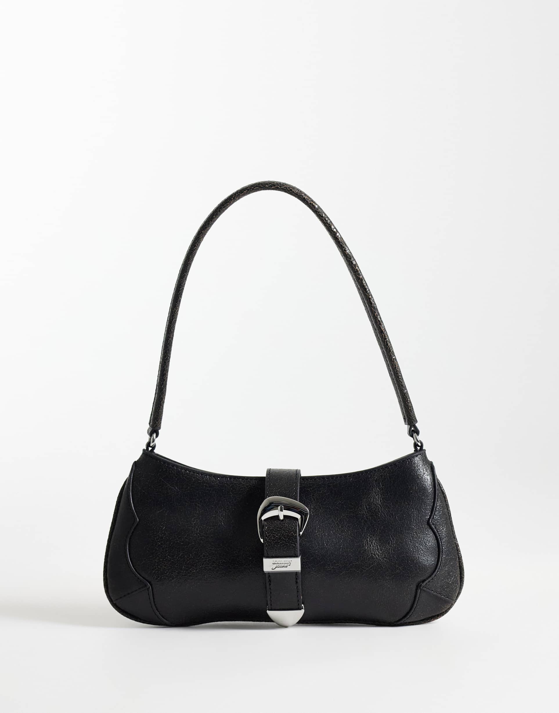 tommy jeans buckle shoulder bag in black