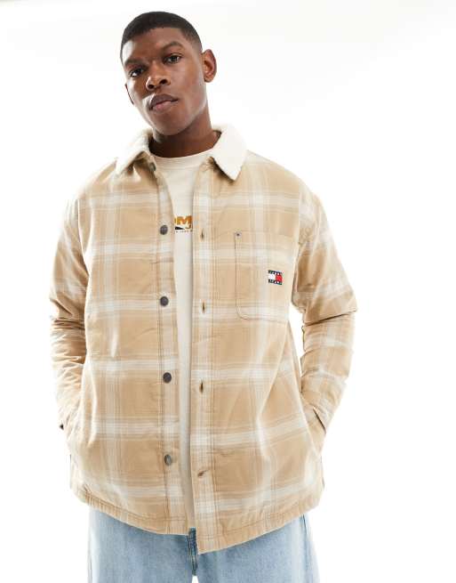 Tommy Jeans – Bunte Hemdjacke mit lockerem Schnitt und Teddyfell-Kragen