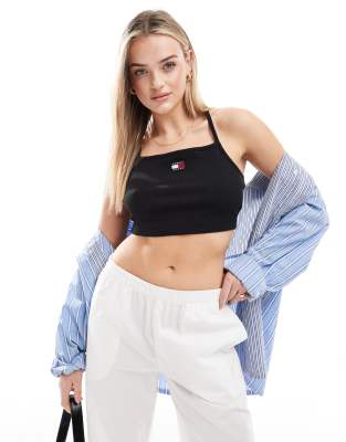 Tommy Jeans - Bustier in Schwarz mit Riemchenträgern und Aufnäher