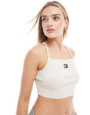 Tommy Jeans - Bustier in Weiß mit Riemchenträgern und Aufnäher