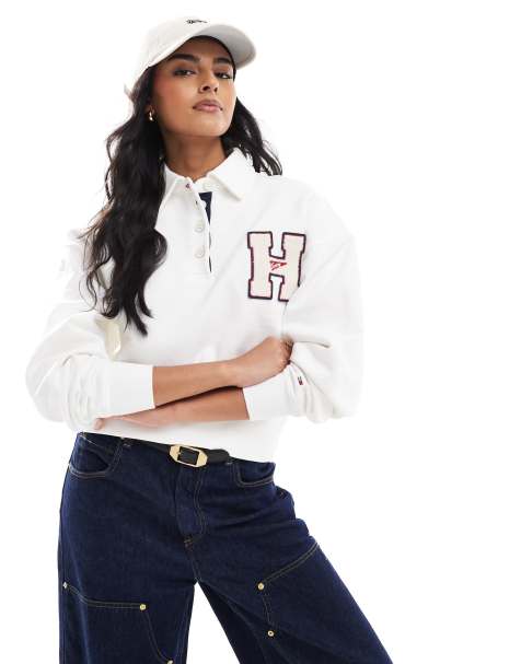 Tommy Jeans button down varsity polo in off white - view 1