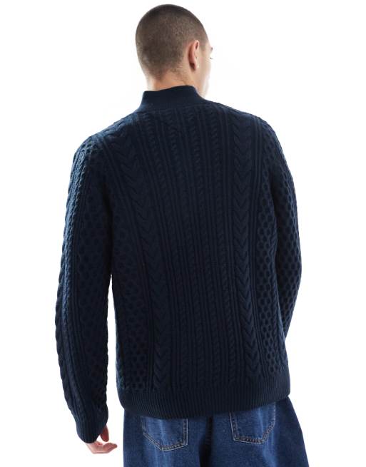 Tommy Jeans cable knit 1/4 zip jumper in navy