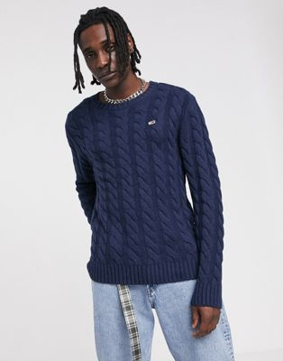 Tommy Jeans cable knit jumper in navy 