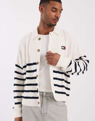 Tommy Jeans Cable Knit Relaxed Fit Cardigan In White