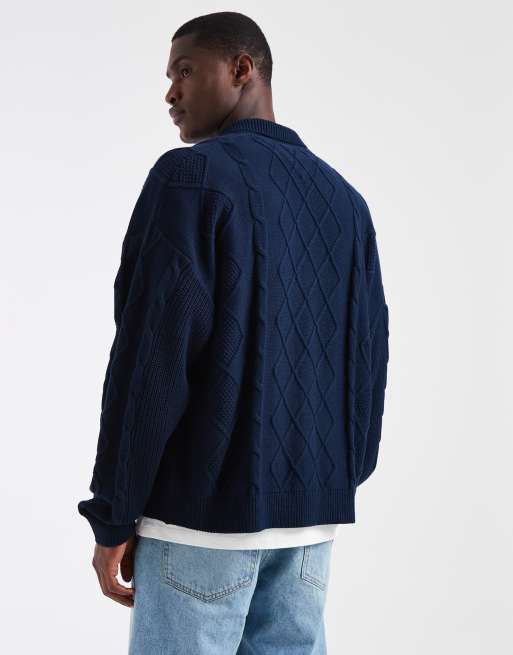 Tommy Jeans cable knit relaxed fit cardigan in navy, 3 of 5